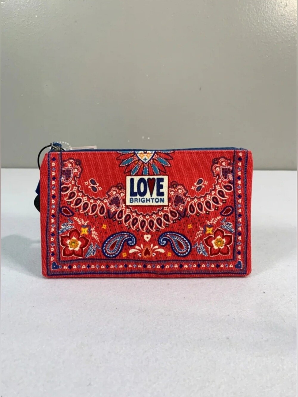 BRIGHTON Love Red Bandana Canvas Paisley Floral Cosmetic Zipper Pouch